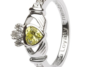 August Birthstone Silver Claddagh Ring LS-SL90-8. Made in IRELAND! - Ships from Colorado USA