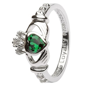 May Birthstone Silver Claddagh Ring LS-SL90-5. Made in IRELAND! - Ships from Colorado USA