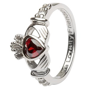 January Birthstone Silver Claddagh Ring LS-SL90-1. Made in IRELAND! - Ships from Colorado USA