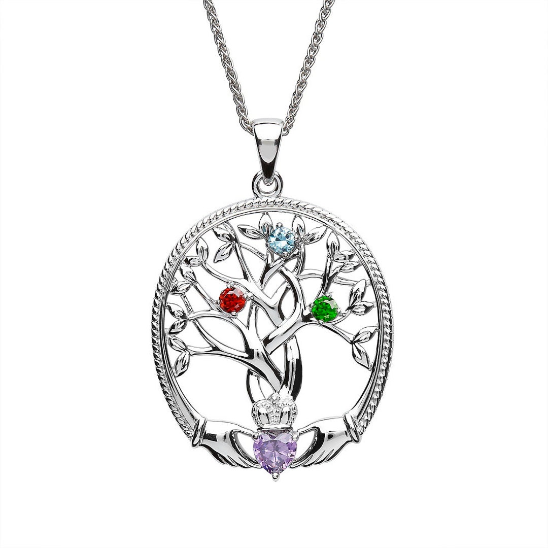 Irish Family Claddagh Tree of Life Birthstone Pendant With 20 Chain Mother and Three Children Gifts for Mothers Etsy Canada