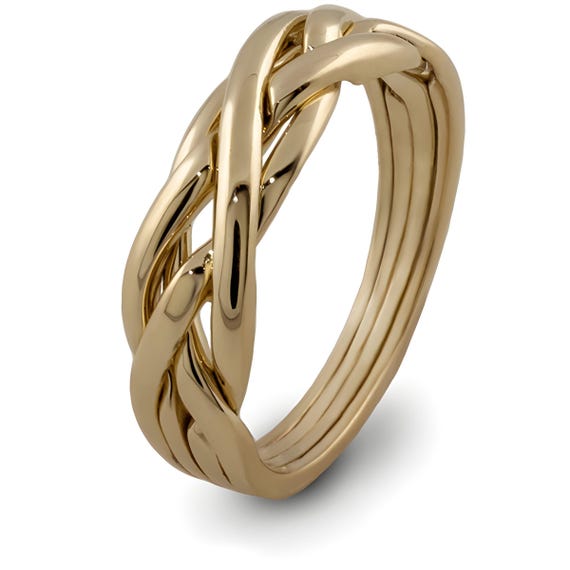 OFLIUM Braided Puzzle Ring – 14K Gold Plated Sterling Silver Interlocking Knot Ring For Women & Men, Includes Instructions
