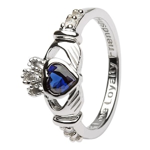 September Birthstone Silver Claddagh Ring LS-SL90-9. Made in IRELAND! - Ships from Colorado USA