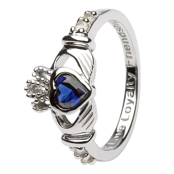 September Birthstone Silver Claddagh Ring LS-SL90-9. Made in IRELAND! - Ships from Colorado USA
