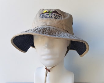 Vintage 90s PALM DESERT Country Club Golf Khaki Bucket Hat - Vented Cotton Sun Hat by Dorfman Pacific - California Golfing Large Drawstring