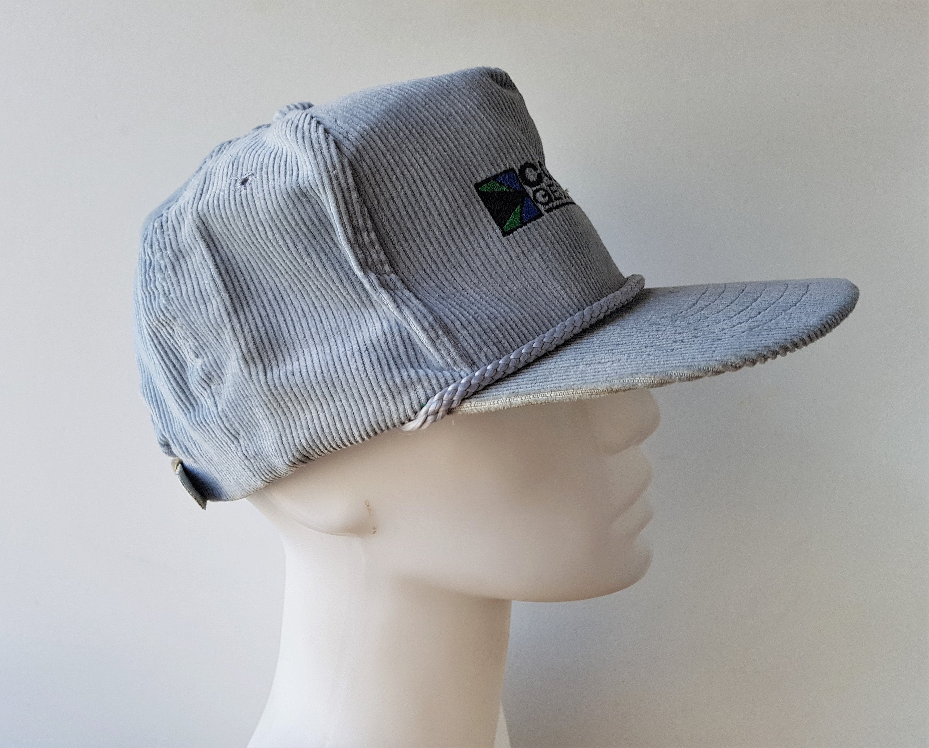 Vintage COLUMBIA GEOSYSTEMS Gray Corduroy Strapback Hat - Rope Lined ...