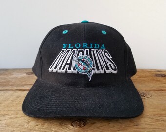 Vintage 90s FLORIDA MARLINS Strapback Hat - Signatures Genuine Merchandise Official MLB Baseball Cap - Deadstock Embroidered Adjustable Hat