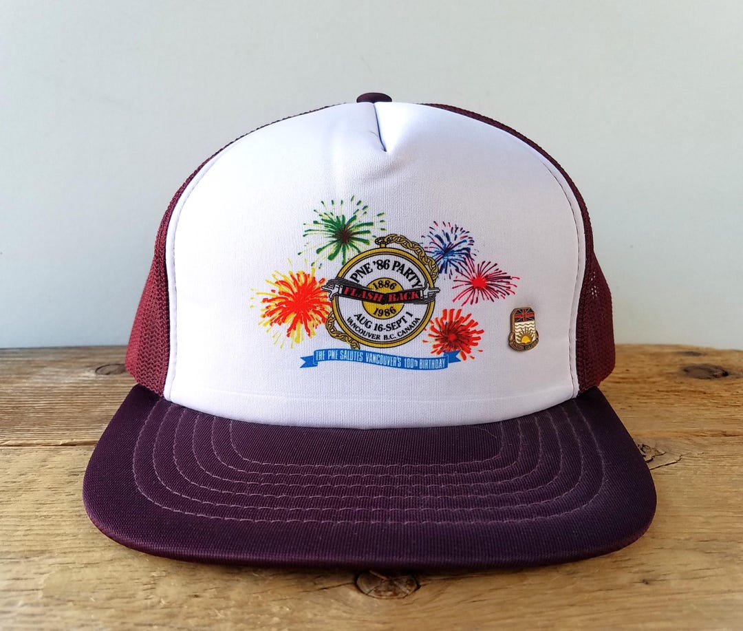 【希少】80s cali headwear vintageワッペン Vintage 80s PNE '86 Flash Back Party Trucker Snapback Hat - 1986