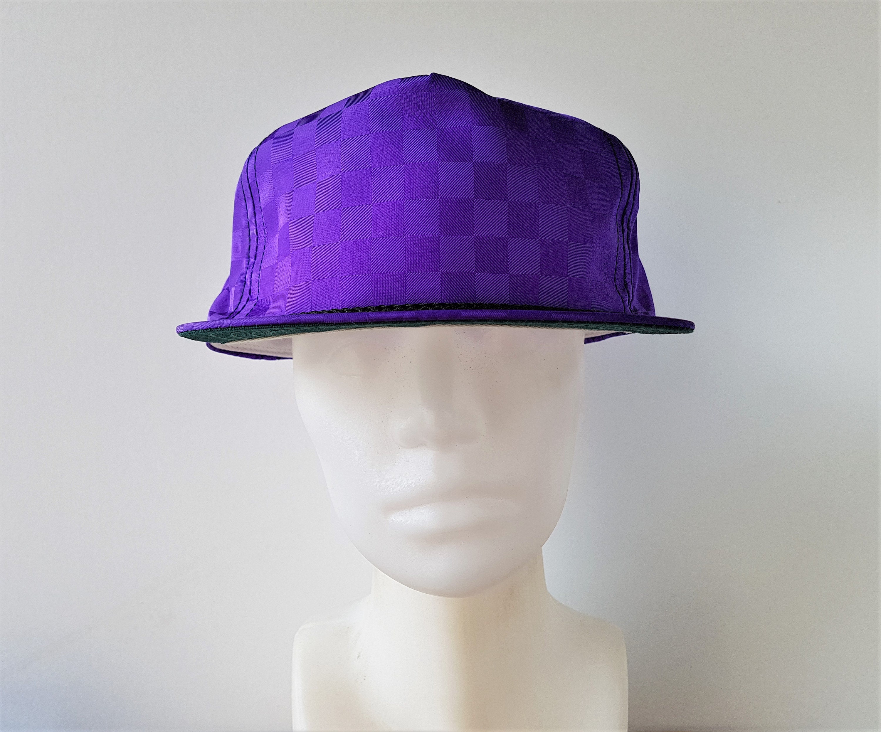 Vintage Shiny Checkered Purple Strapback Hat Blank Made in