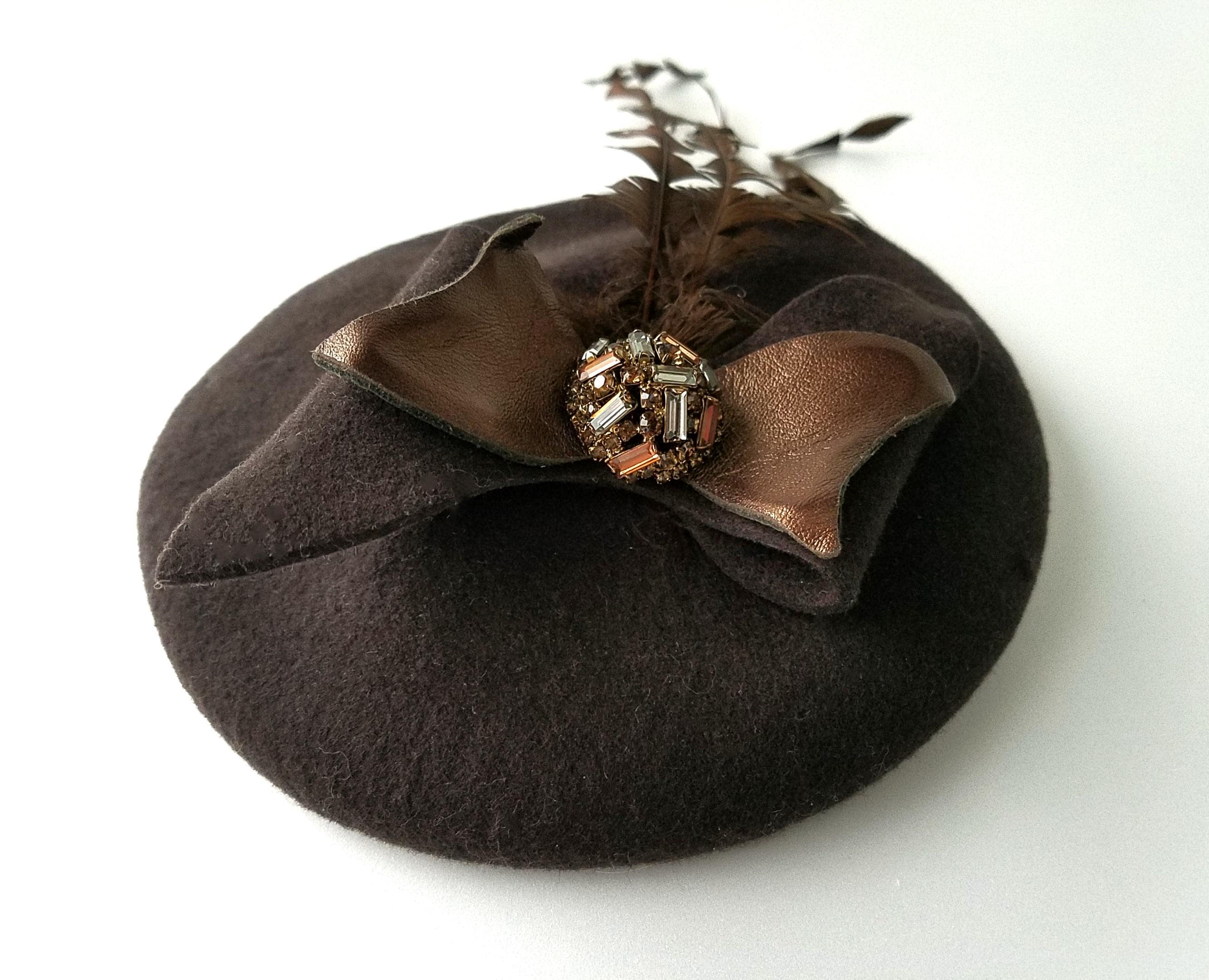 Vintage Henry G Ross Millinery Hat  Black Beret Pillbox Fascinator Feather Satin Pillbox Hat - Etsy main image 2