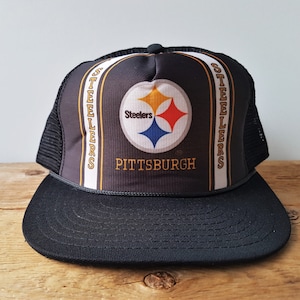 Vintage PITTSBURGH STEELERS New Era Trucker Snapback Hat Black Mesh Original Pro Model Baseball Cap NFL Football Sports Dupont Visor Ballcap