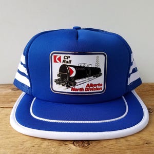 Vintage 80s CP RAIL Alberta North Division Metal Pin Trucker Hat - 3 Stripe Mesh Snapback Cap - Oil Tank Railcar Canadian Train - GT Lanning