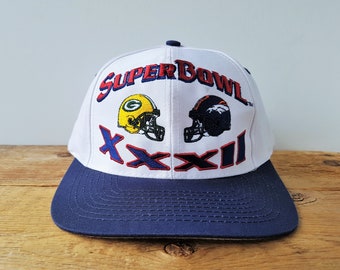 Vintage Super Bowl XXXII Snapback Hat - Denver BRONCOS vs Green Bay PACKERS Official Licensed NfL Logo 7 Baseball Cap - 2 Tone Ballcap