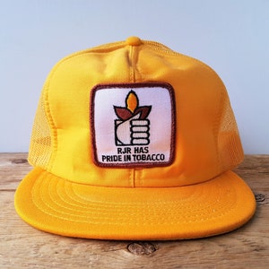 pride in tobacco hat Rare Vintage 80s RJR Has Pride in TOBACCO Trucker Hat Made in USA Yellow  Mesh Snapback Farmer Patch Baseball Cap American Challenger Caps