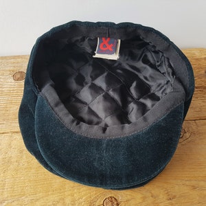 Vintage 90s DOLCE & GABANNA Classic Velvet Newsboy Cap Dark Prussian Blue Cabbie Flat Hat with Snap Brim Made in Italy Authentic Hologram image 7