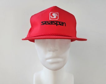 Vintage 90s SEASPAN Shipyards Red Snapback Hat Rope Lined Embroidered Baseball Cap - Pacific Northwest Shipbuilding Company - Retro Ballcap