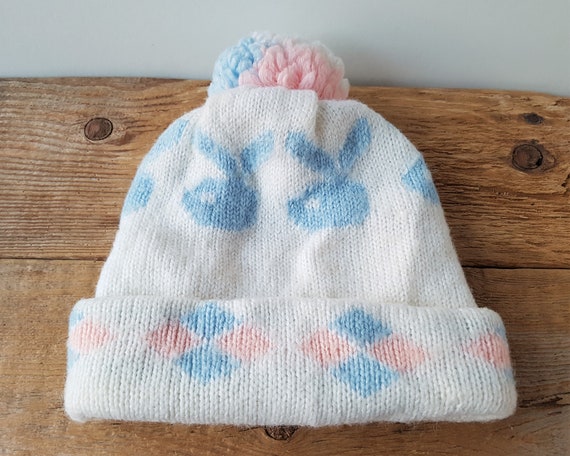 Vintage SKI BUNNY Winter Toque Pom Pom 