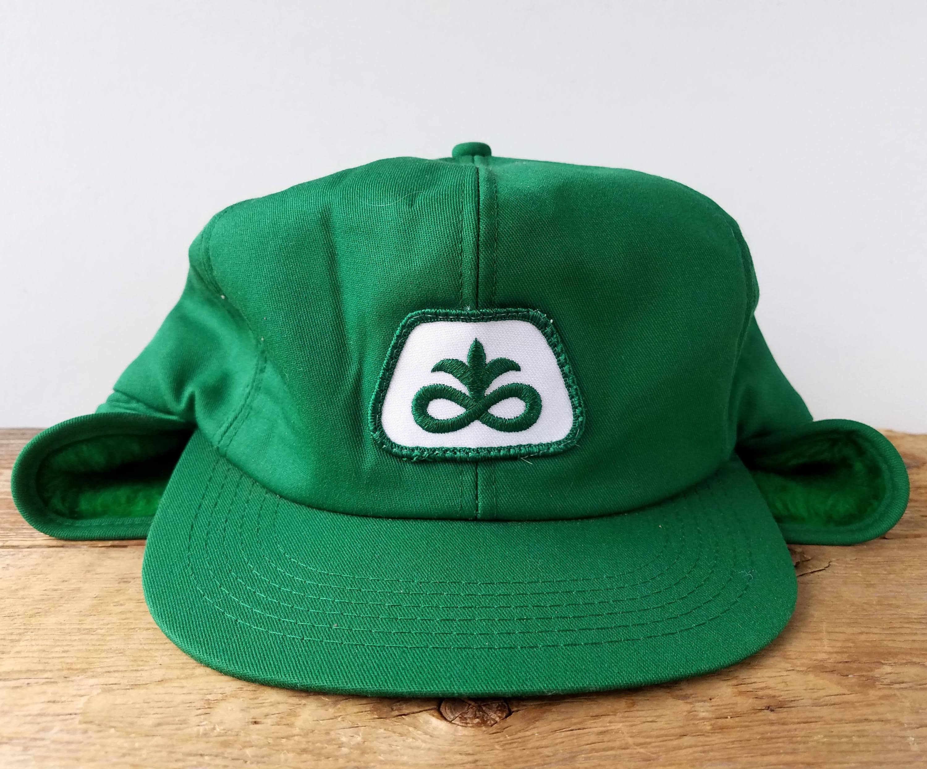 Vintage PIONEER Seed Green Trapper Ear Flaps Hat Made in USA K