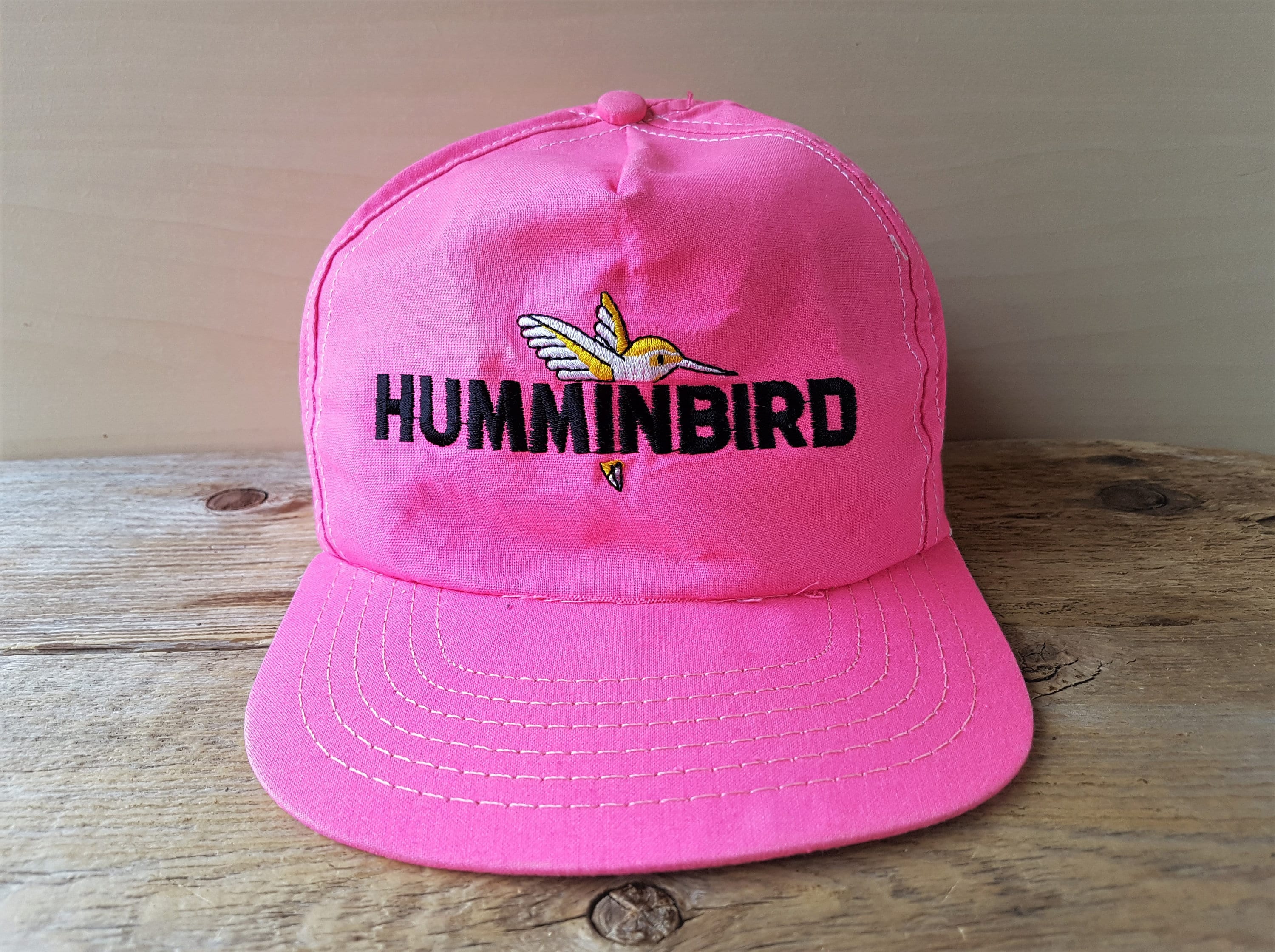 Vintage HUMMINGBIRD Fish Finder Pink Neon Snapback Hat Made in USA