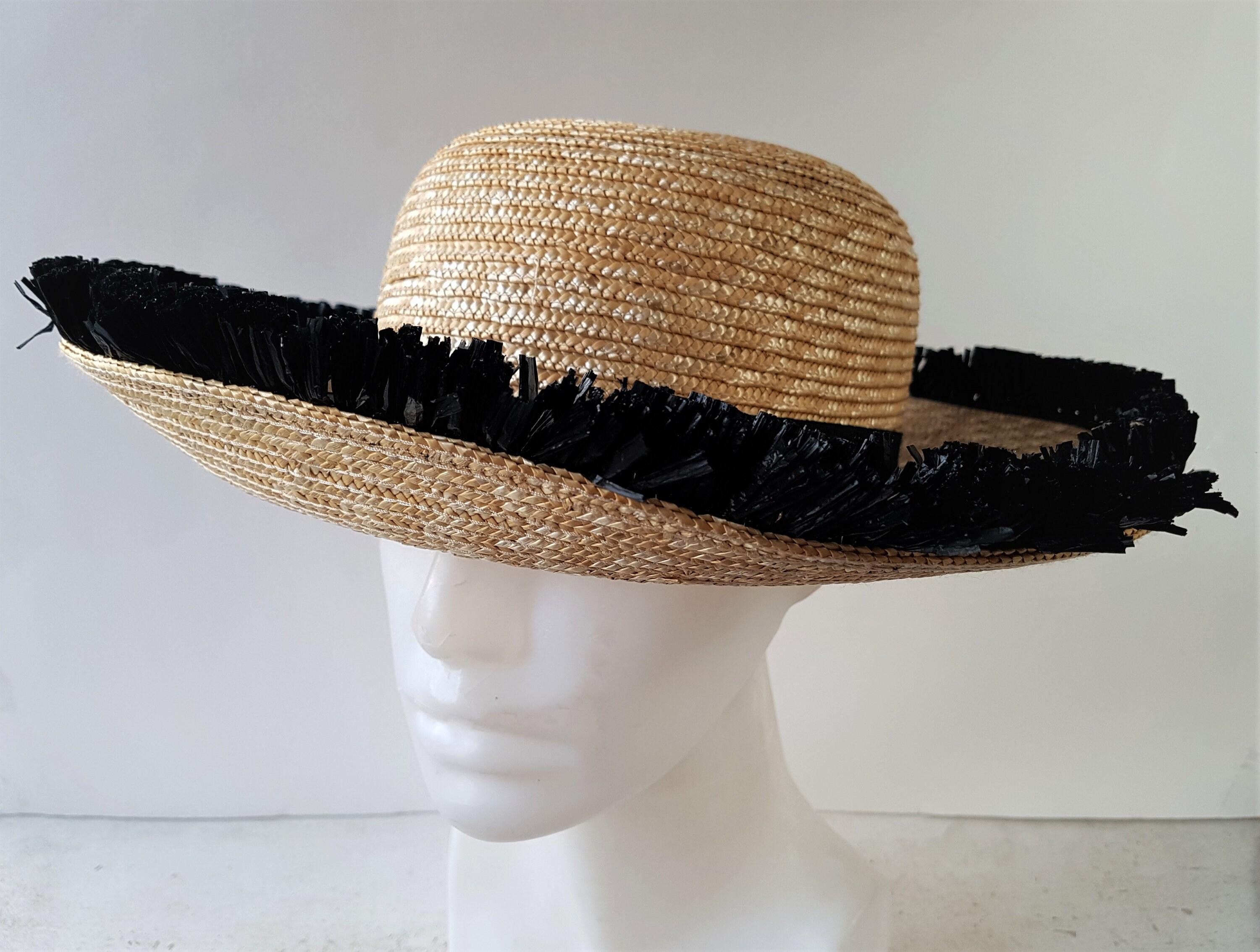 Complit Made in Italy Black Straw Wide Brim Derby Hat White Mesh Ribbon Feather Elegant Wide Brim Straw Hat - Large and X-Large Size Women main image 3