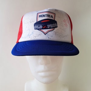 Rare Montreal OLD PROS Original AUTOGRAPHED Vintage 80s Trucker Snapback Hat Canadiens Star Legends Hockey Team Old Timers Cap