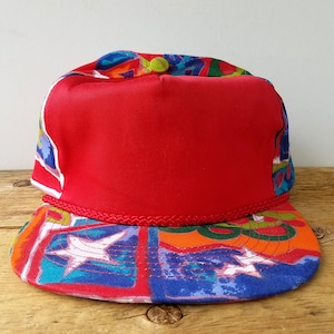 Vintage 90s Abstract Snapback Hat: Cameo Red Rope Lined Cap