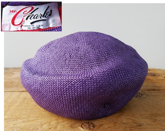 Vintage 60s MR. CHARLES Purple Straw Ladies Pillb… - image 1