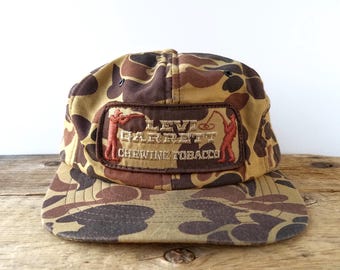Vintage 80s LEVI GARRETT Chewing Tobacco Swingster USA Camo Trucker Hat - Camouflage Snapback Adjustable Baseball Cap - Hunting Fishing Hat