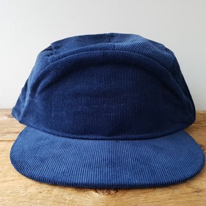 Vintage 5 Panel Navy Blue Corduroy Snapback Hat - Blank Cadet Style Baseball Cap Minimal Plain - No logo Deadstock Flat Bill Unisex Ballcap