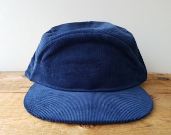 Casquette vintage 5 panneaux en velours côtelé bleu marine - casquette de baseball vierge Style cadet unie minimale - casquette unisexe sans logo