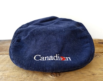 Boné vintage de veludo cotelê da Canadian Airlines dos anos 80 - Boné snapback original de companhia aérea extinta, usado por taxistas e jornaleiros - Boné masculino da Aviation Canada (modelo antigo).