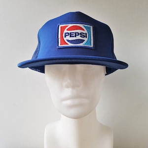 Vintage 80s PEPSI Original Blue Mesh Trucker Hat Classic Soda Pop Snapback Baseball Cap Cola Soft Drink Patch Promo Retro Polyester Ballcap