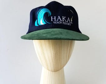 Vintage HAKAI BEACH RESORT Niestrukturyzowana wełniana czapka wędkarska dla taty - haftowana czapka baseballowa Sports Mark - regulowany pasek skórzany