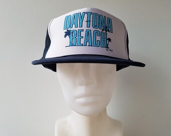 Vintage Daytona Beach Trucker Hat – Florida Souvenir Mesh Snapback Baseball Cap - Nissin Retro Polyester Graphic Ballcap