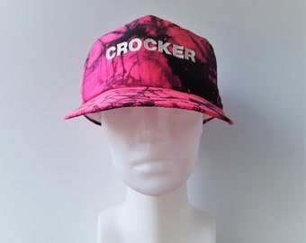 Vintage 90s CROCKER Tie Dye Pink Neon Black Snapback Hat Zamboni Equipment Distributor Nylon Baseball Cap Ice Skate Smooth Surface Promo Hat