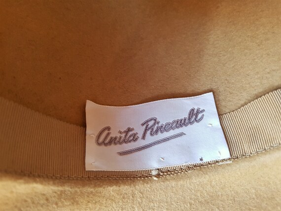 Vintage 70s ANITA PIREAULT Furry Camel Brown Hat … - image 9