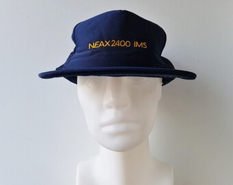 Boné Trucker Original NEAX 2400 IMS Vintage Anos 80, Azul Marinho, Tela, Snapback - Boné Promocional para Atendente de Console de Banco de Dados NEC, Golden Laurel Captain