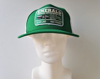 Vintage EMERALD TRUCKING ENTERPRISES Ltd. Trucker Hat - Slave Lake & High Prairie, Alberta - Mesh Snapback Tanker Truck Patch Transport Cap