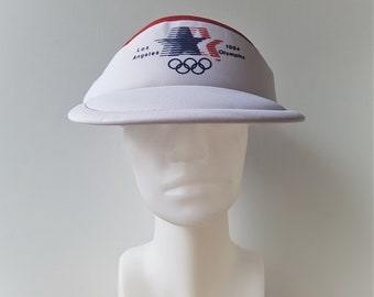 Vintage LOS ANGELES 1984 Summer Olympics Sun Visor Hat Official Licensed Olympic Games Stars Stripes Logo Strapback Cap One Size Fits All