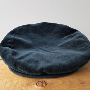 Vintage 90s DOLCE & GABANNA Classic Velvet Newsboy Cap Dark Prussian Blue Cabbie Flat Hat with Snap Brim Made in Italy Authentic Hologram image 1