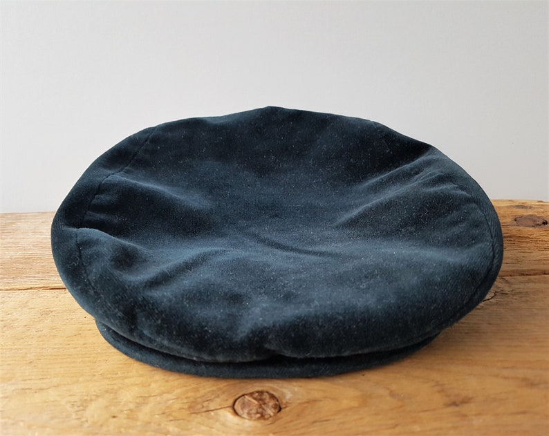 Vintage 90s DOLCE & GABANNA Classic Velvet Newsboy Cap Dark Prussian Blue Cabbie Flat Hat with Snap Brim Made in Italy Authentic Hologram image 1