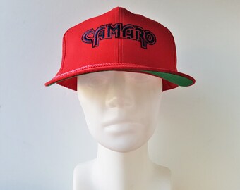 Vintage 80s Chevy CAMARO Rope Trucker Hat - Red Mesh Lined Snapback Baseball Cap - Chevrolet Rare Embroidered Spell Out Old School Ballcap