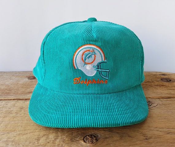 MIAMI DOLPHINS Original Vintage 80s Teal Corduroy Snapback Hat NFL