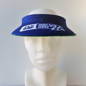 Vintage 90er Jahre PPG Indy Car World Series Flex Sun Visor Hut Cart Racing Blauer Stoff genäht Kunststoff Cap Grün Frottee Unterkrempe