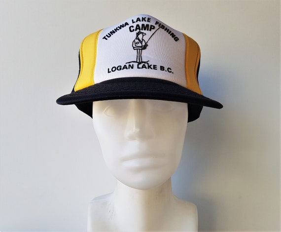 Vintage TUNKWA LAKE Fishing CAMP Logan Lake B.C. Trucker Hat Black