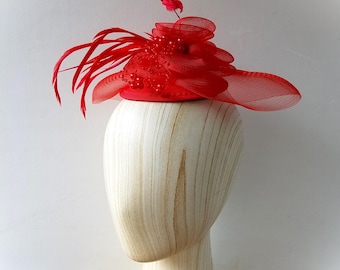 Vintage Fascinator Crinol mit Federn & Perlen - Blumen Rose Stil - Derby Fascinator Cocktail Bankett Abschlussball Hut
