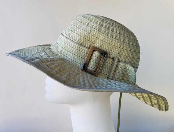 Vintage PARKHURST Light Olive Green Striped Polyes