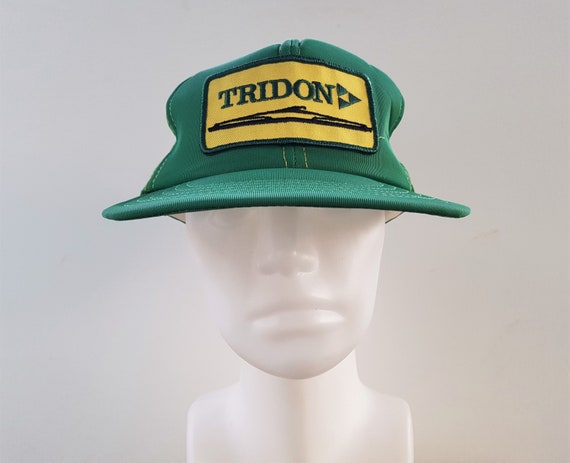 Vintage 80s TRIDON Trucker Hat Green Mesh Snapback Baseball Cap