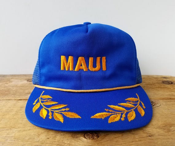 Vintage 80s MAUI Original Hawaiian Souvenir Blue Mesh