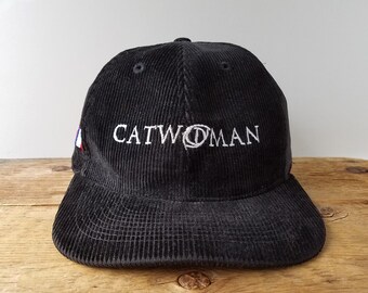 Boné de veludo cotelê vintage da Mulher-Gato da DC Comics dos anos 80 - Boné de beisebol Budweiser - Boné Otto Strapback