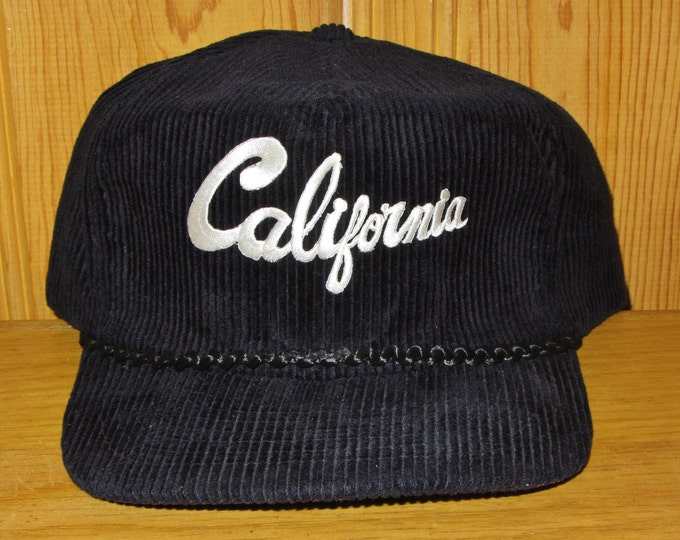 CALIFORNIA Vintage 80s Black Rope Lined Corduroy Zipback Hat Etsy